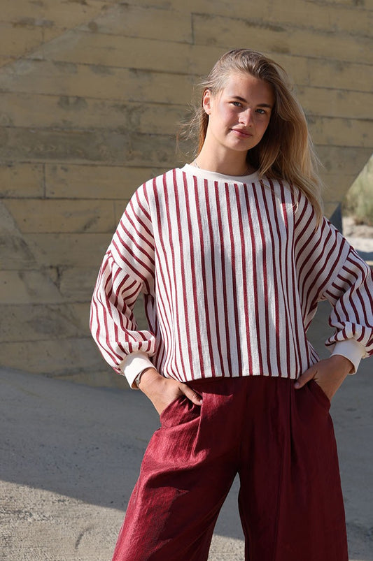 Sweater Sloane | Gestreept Bordeaux