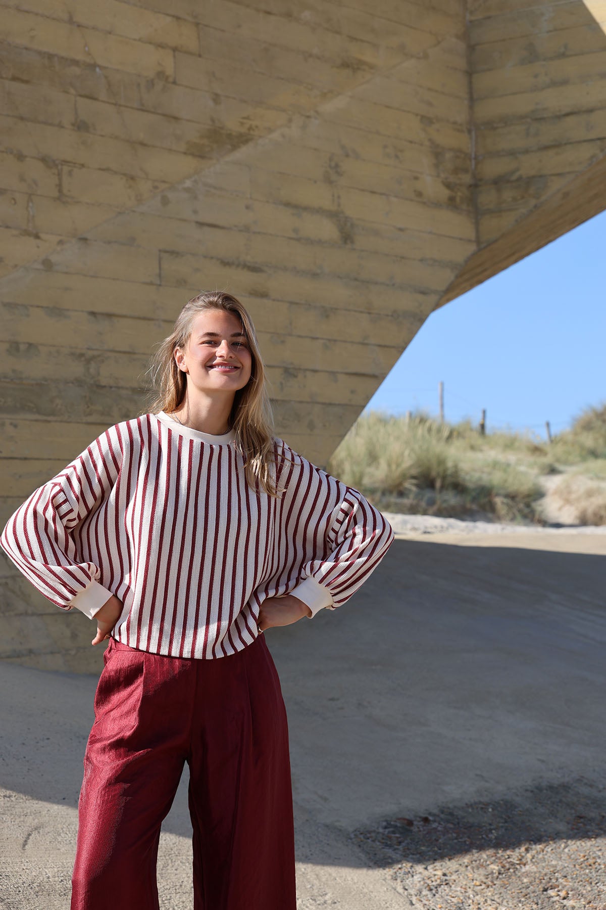 Sweater Sloane | Gestreept Bordeaux