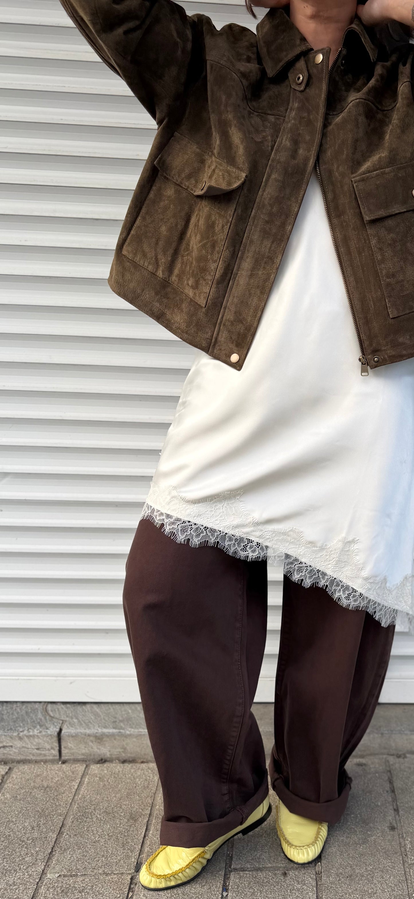 Suède jasje Kaia | Kaki - donkerbruin