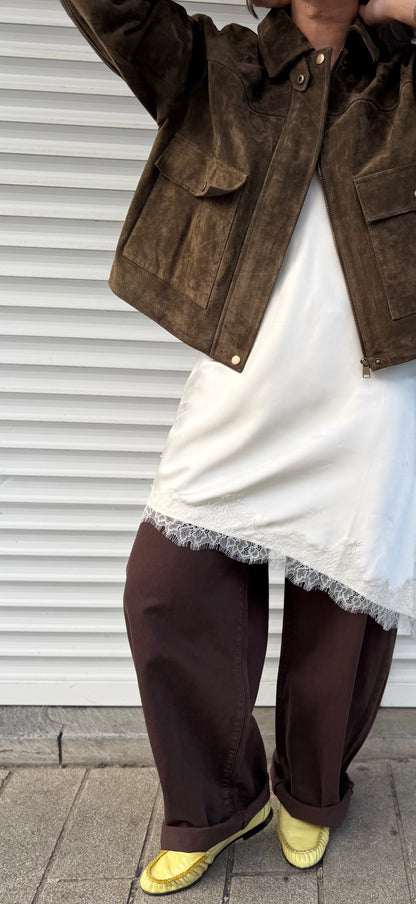 Suède jasje Kaia | Kaki - donkerbruin