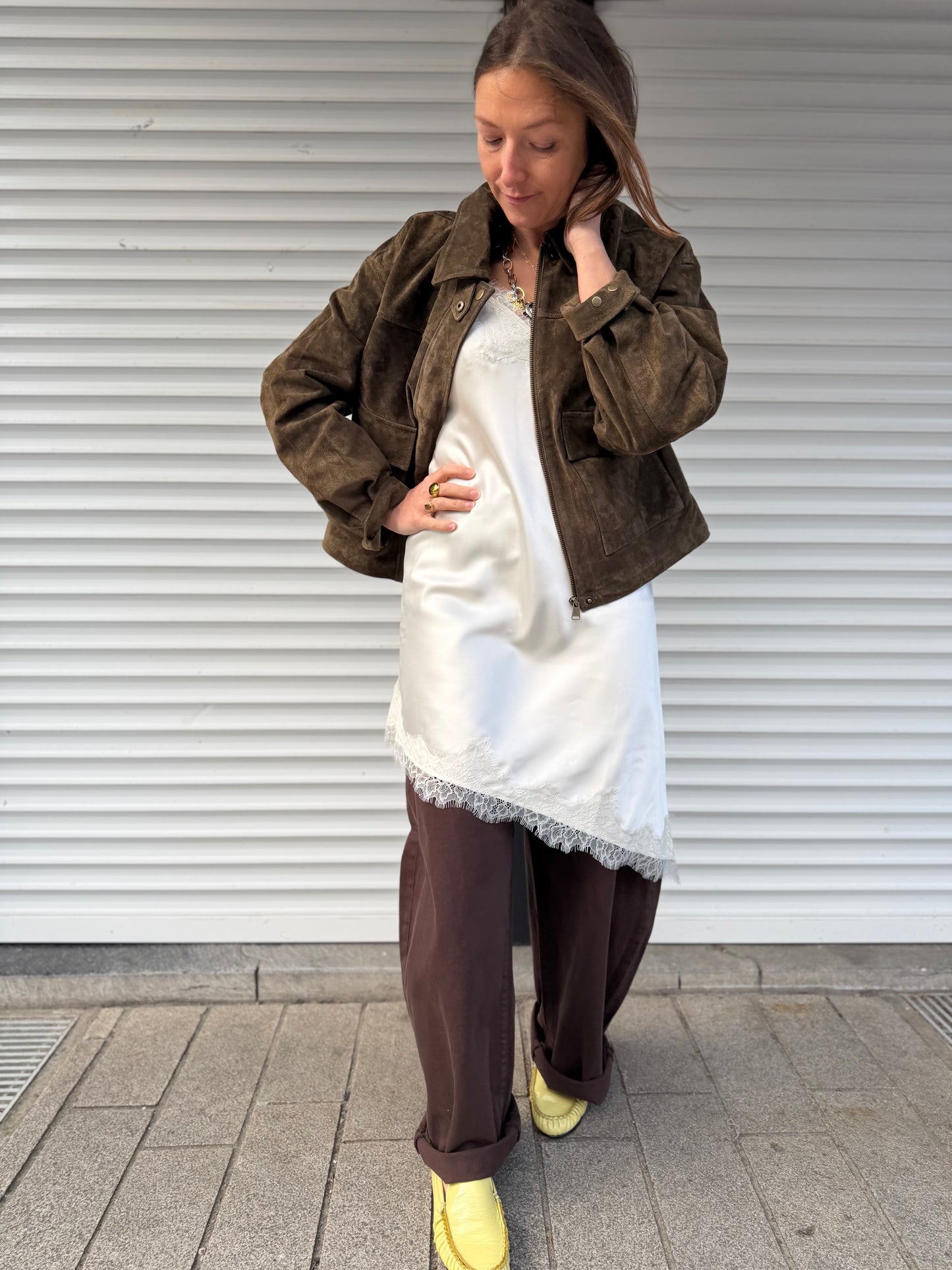 Suède jasje Kaia | Kaki - donkerbruin