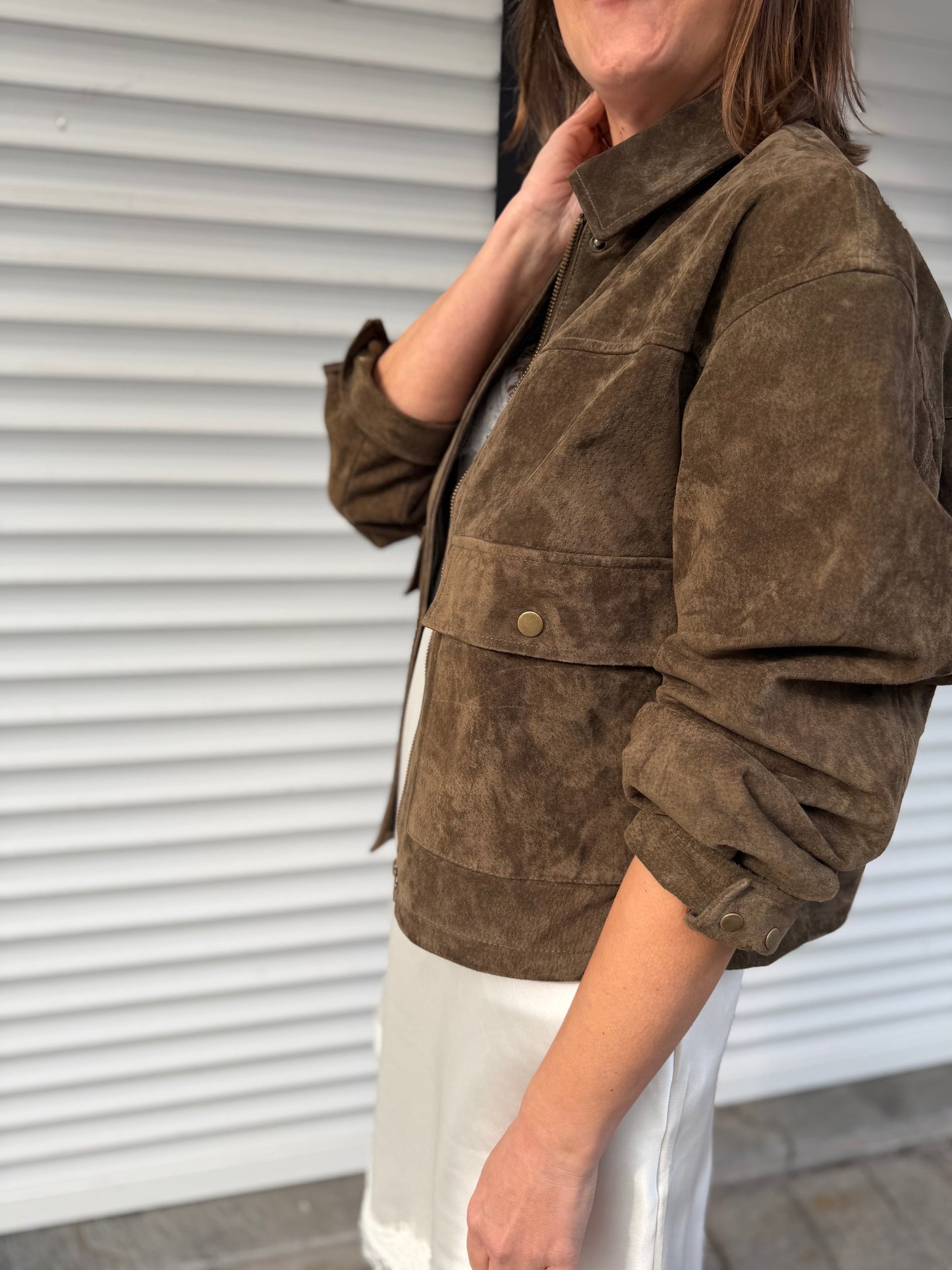 Suède jasje Kaia | Kaki - donkerbruin