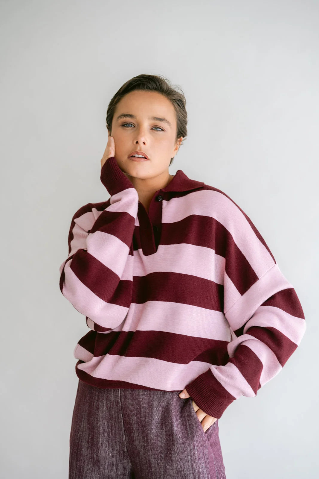 Polo Leonie | Bordeaux-Roze
