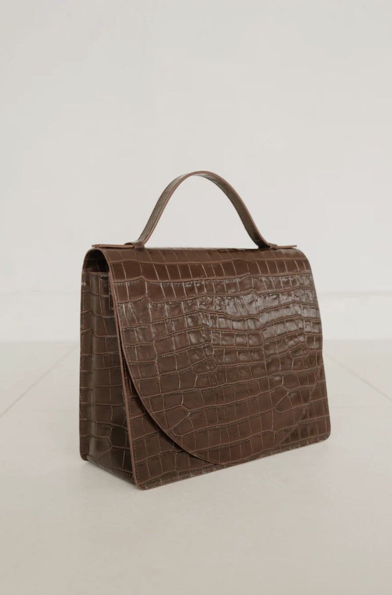 Briefcase Midi | Donkerbruin Croco