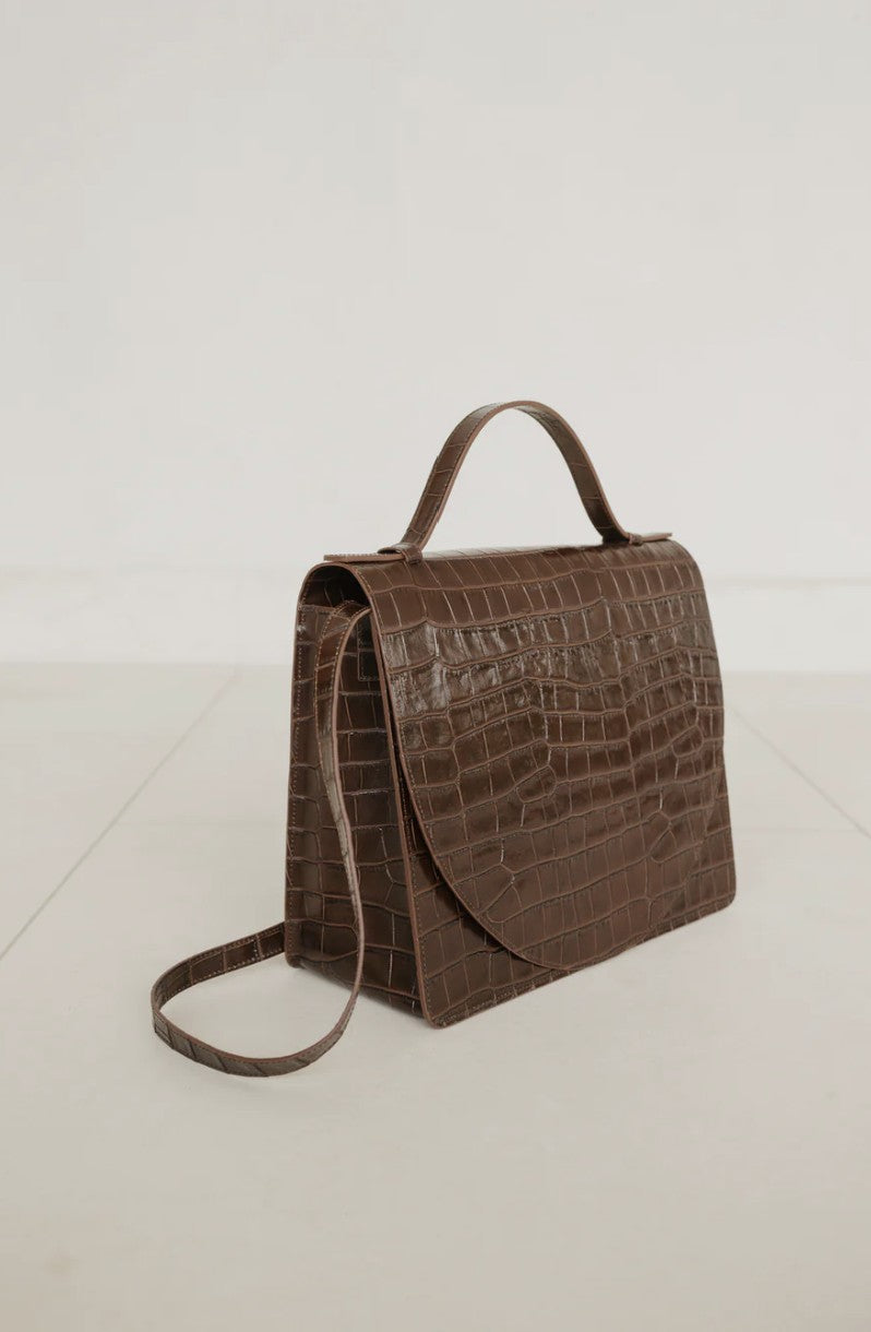 Briefcase Midi | Donkerbruin Croco
